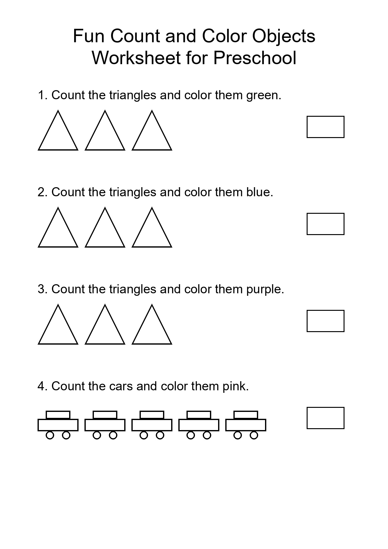 Fun Count and Color Objects Worksheet for Preschool