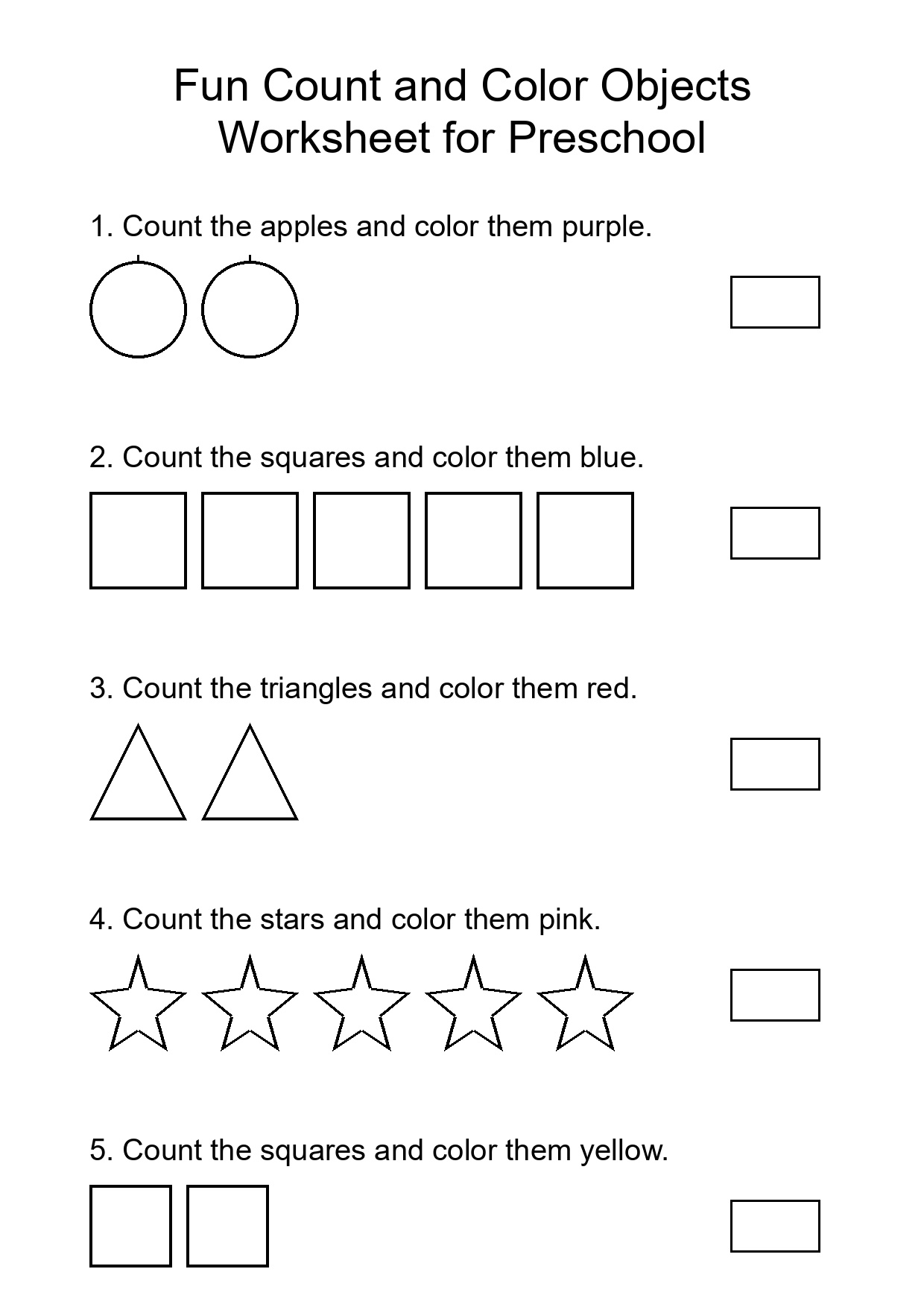 Fun Count and Color Objects Worksheet for Preschool