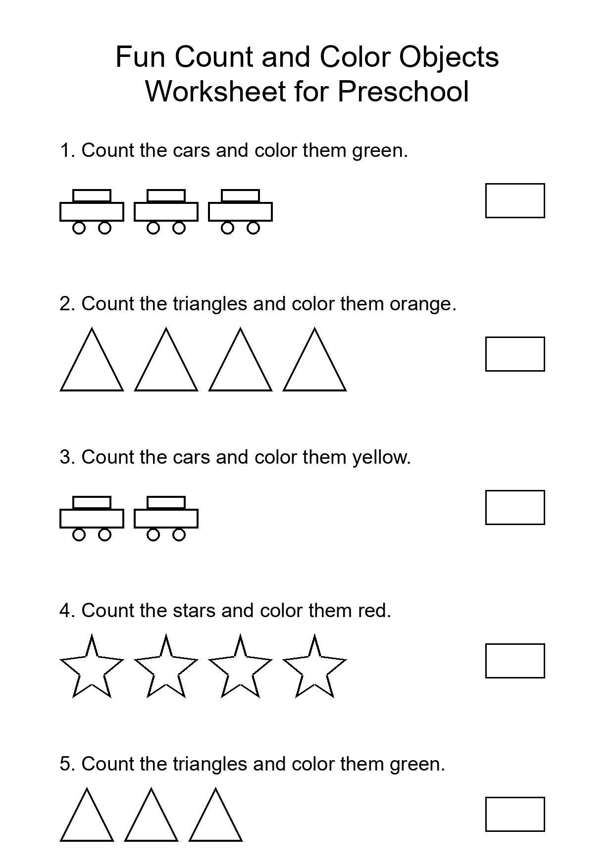 Fun Count and Color Objects Worksheet for Preschool
