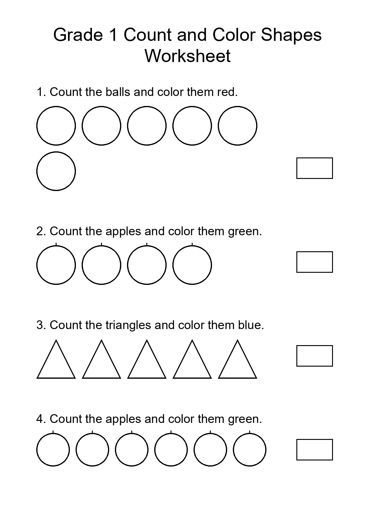 Grade 1 Count and Color Shapes Worksheet