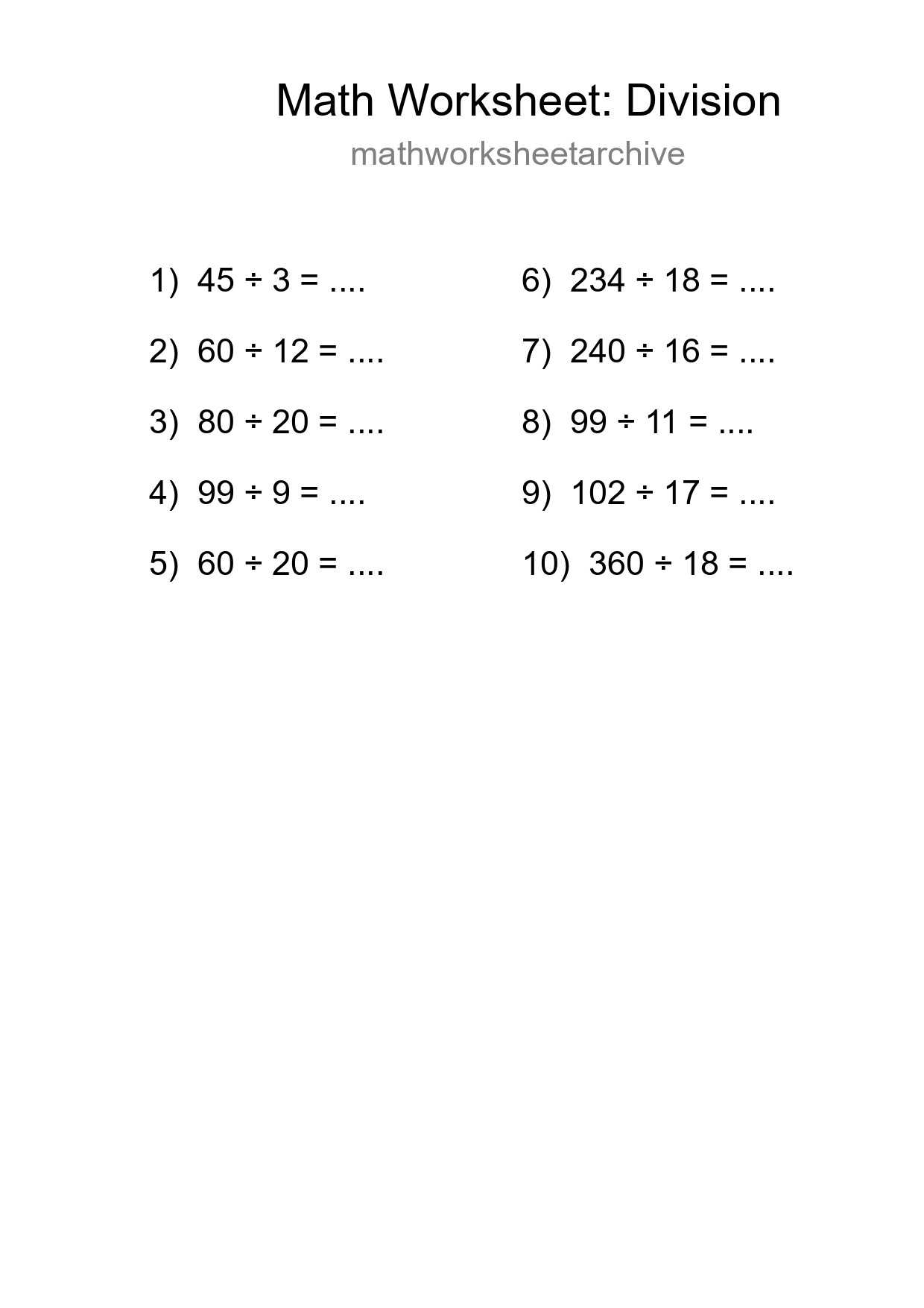 Grade 2 Division Practice Worksheet (10 Problems) - Part 224