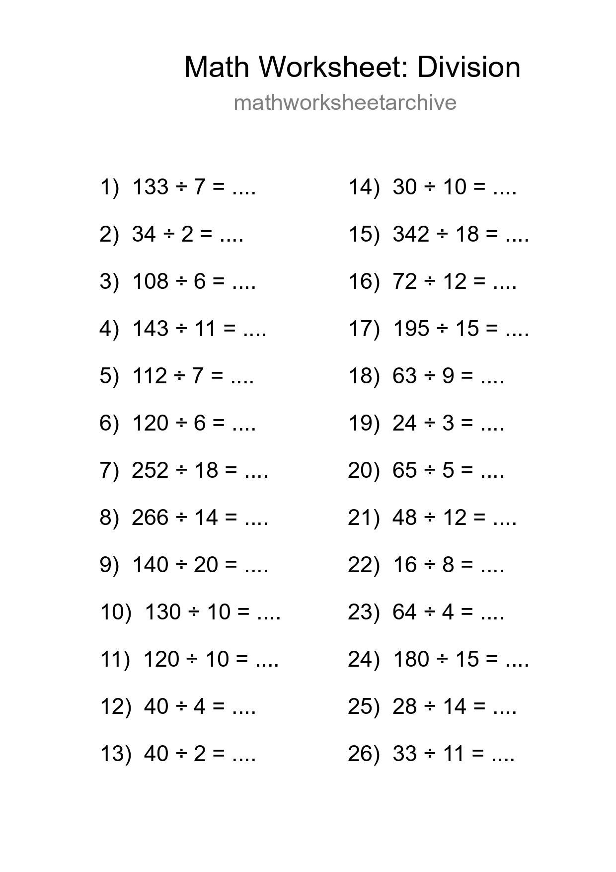 Grade 2 Division Practice Worksheet (26 Problems) - Part 244