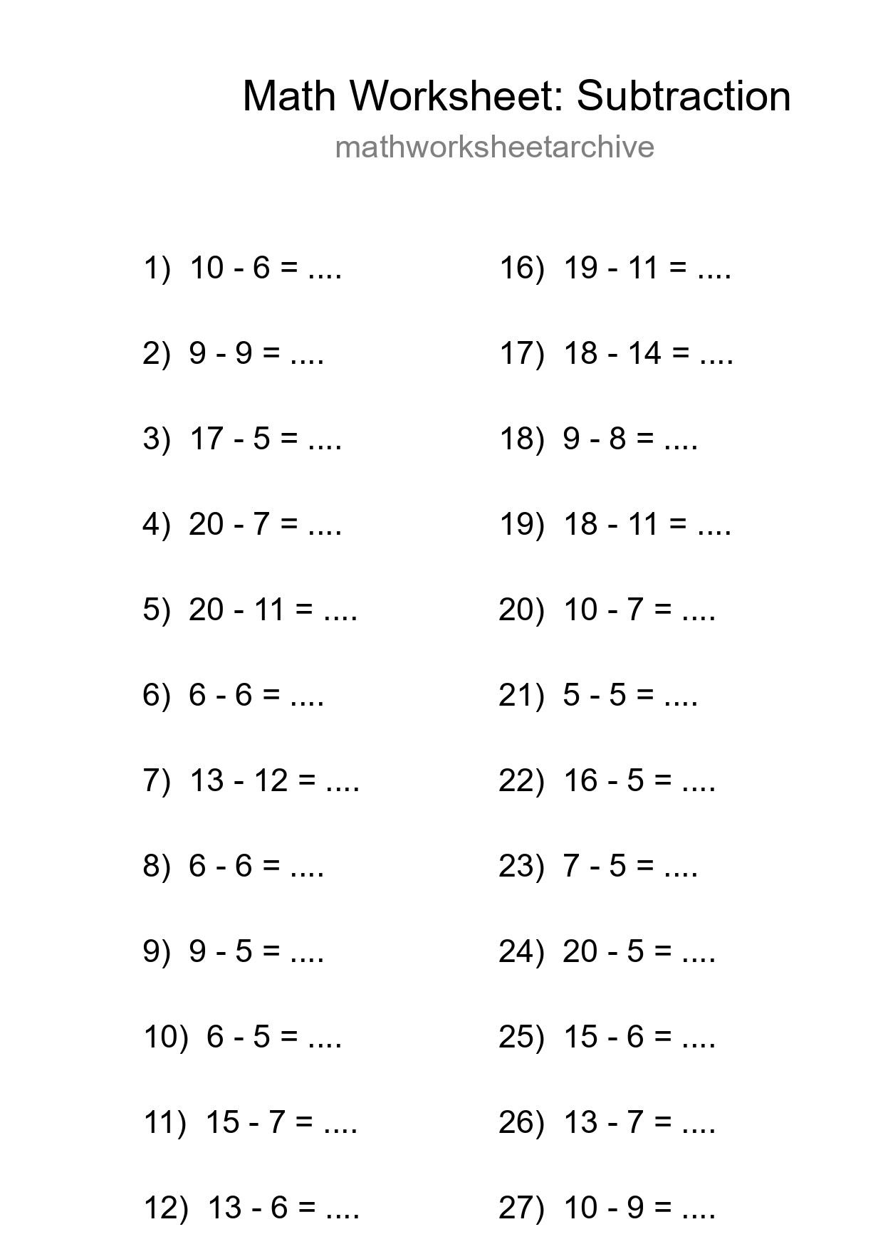 Grade 2 Subtraction Practice Worksheet (30 Problems) - Part 8