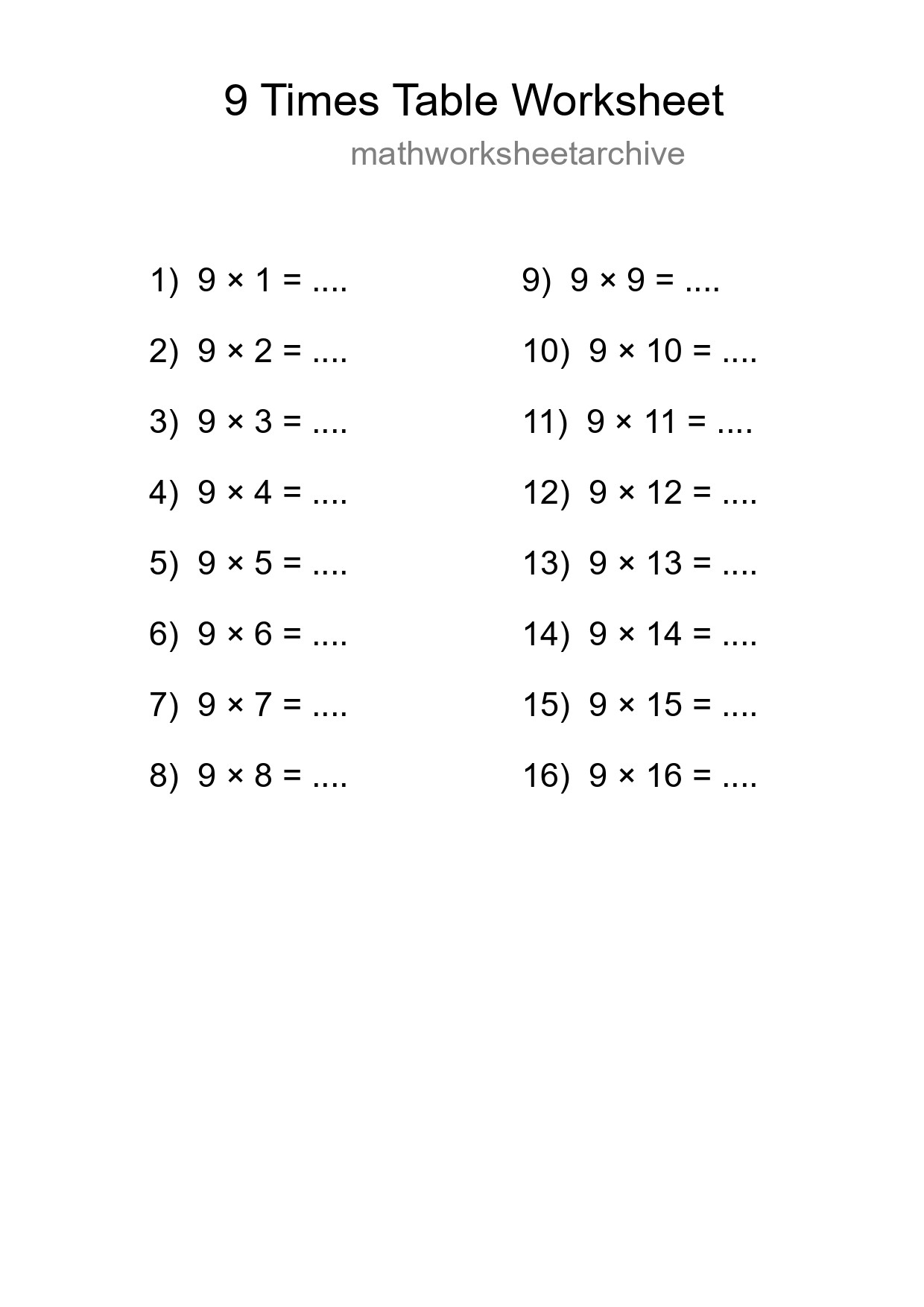 Grade 3 Multiplication Table 9 Practice - Part 59