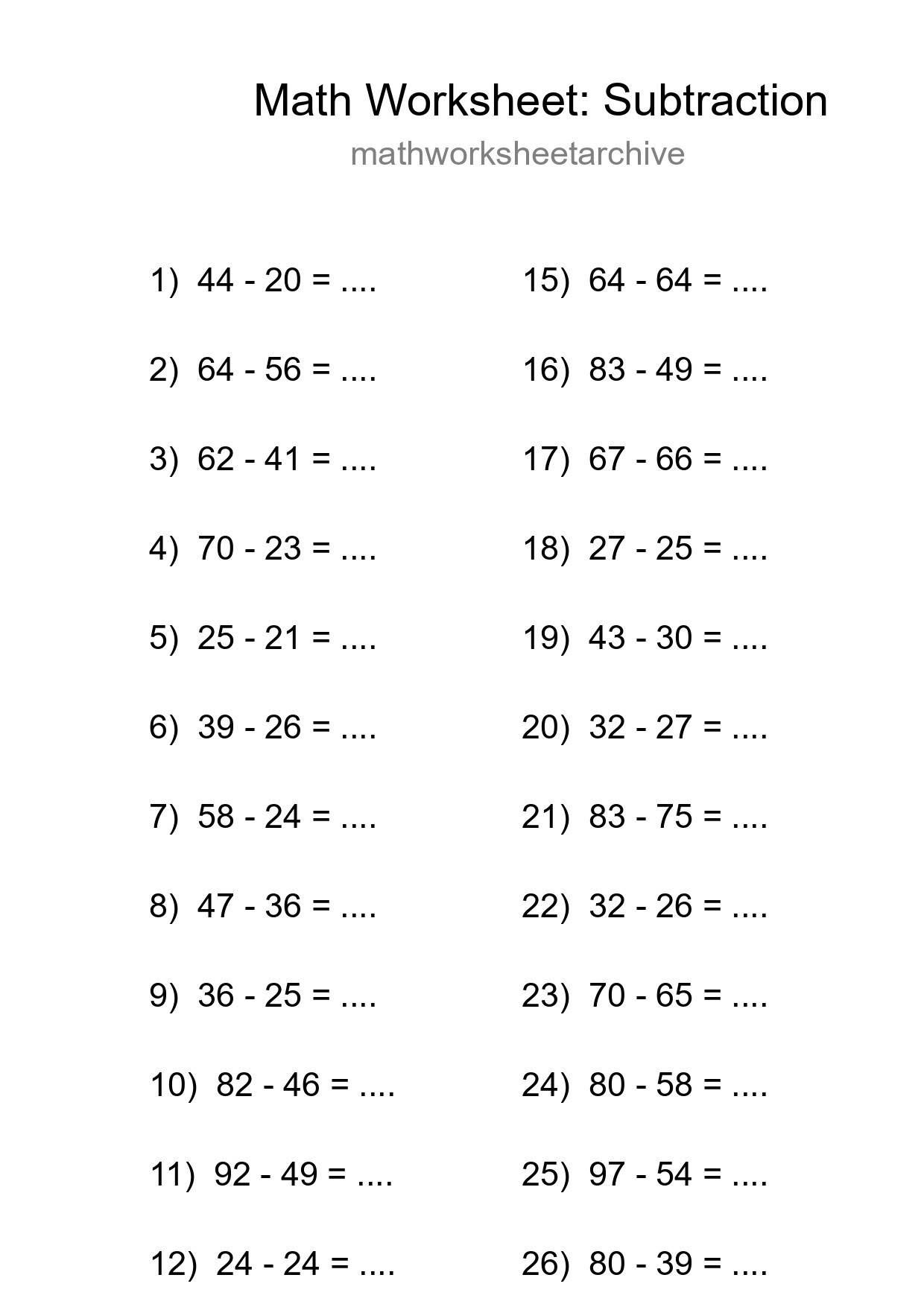 Grade 3 Subtraction Practice Worksheet (27 Problems) - Part 68