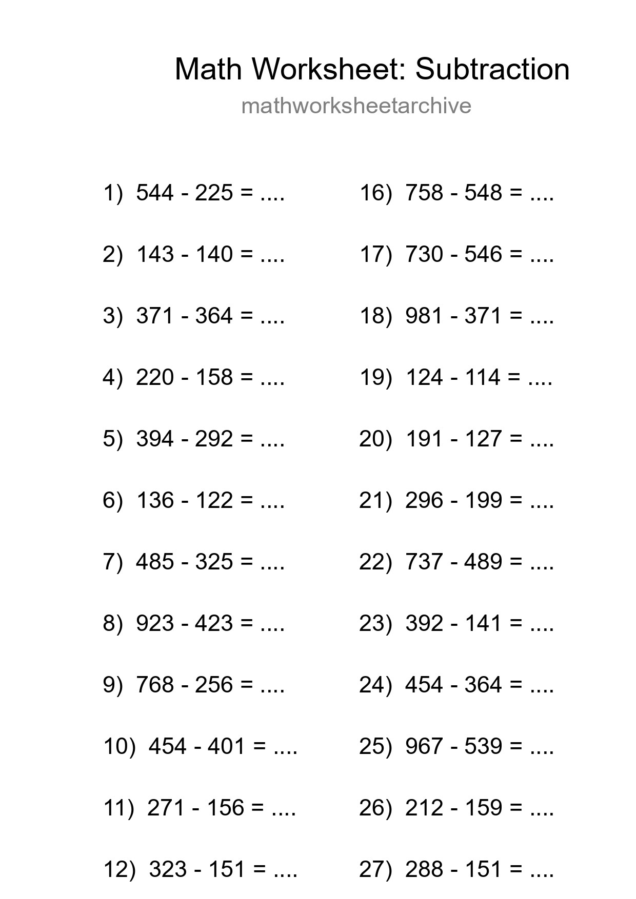 Grade 5 Subtraction Practice Worksheet (30 Problems) - Part 78