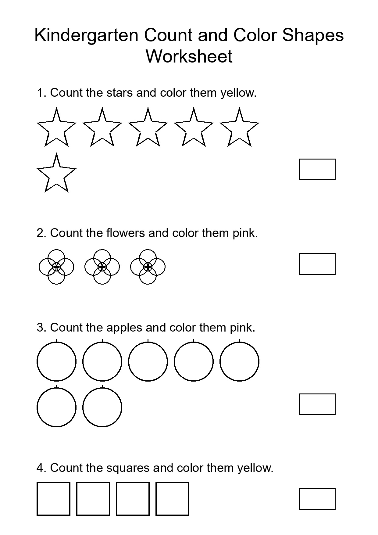 Kindergarten Count and Color Shapes Worksheet