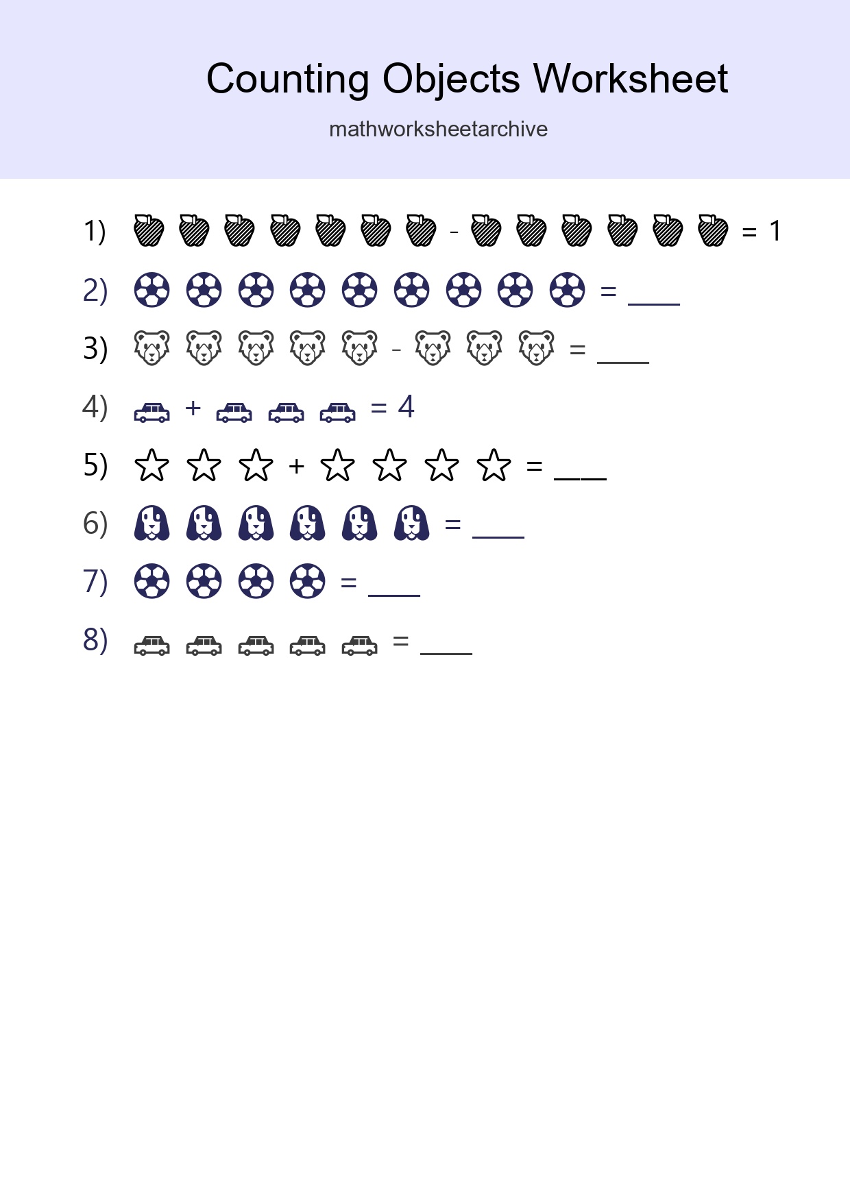 Kindergarten Count The Objects Worksheet - Part 113