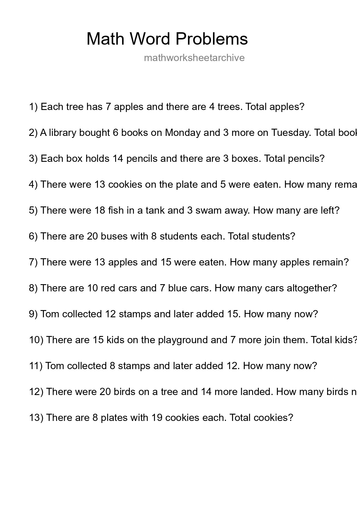 Math Word Problem Worksheet