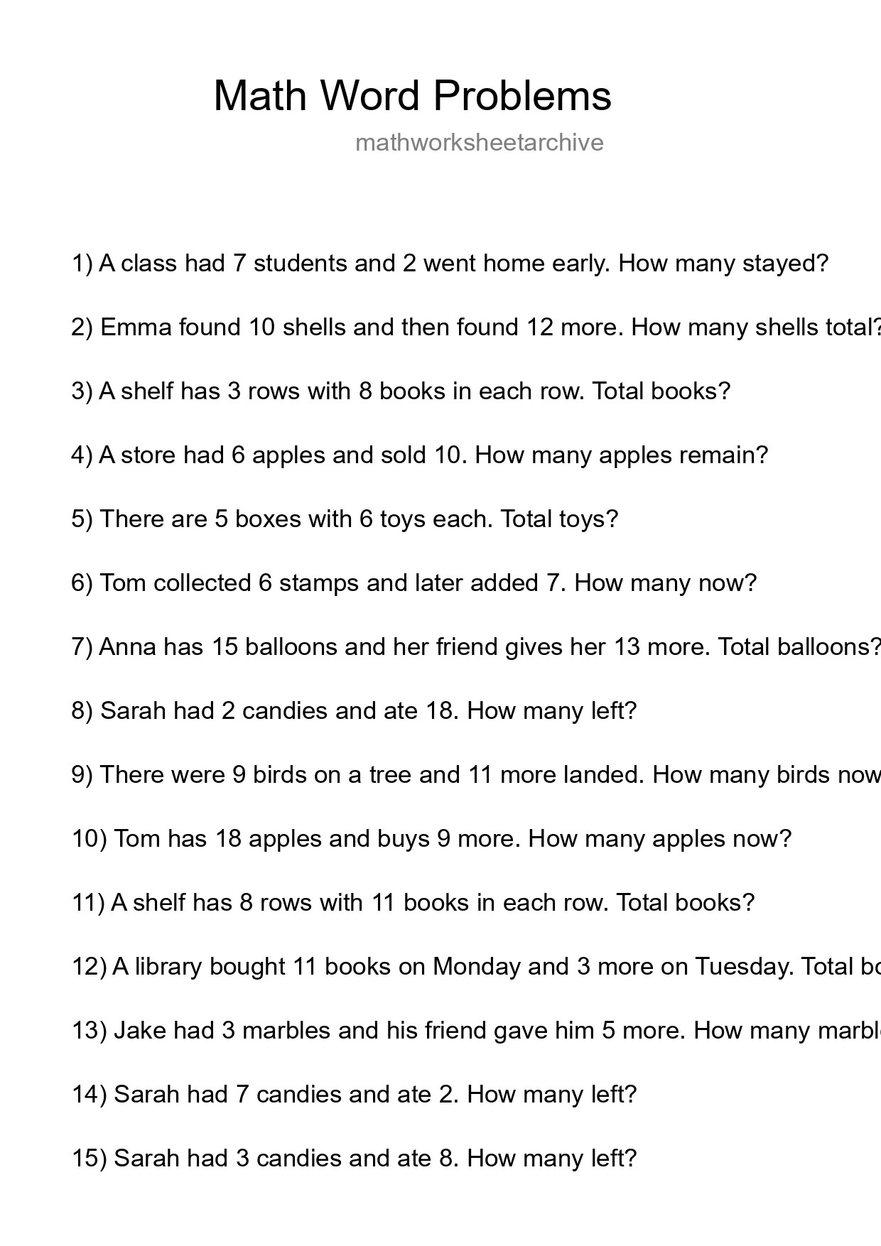 Math Word Problem Worksheet