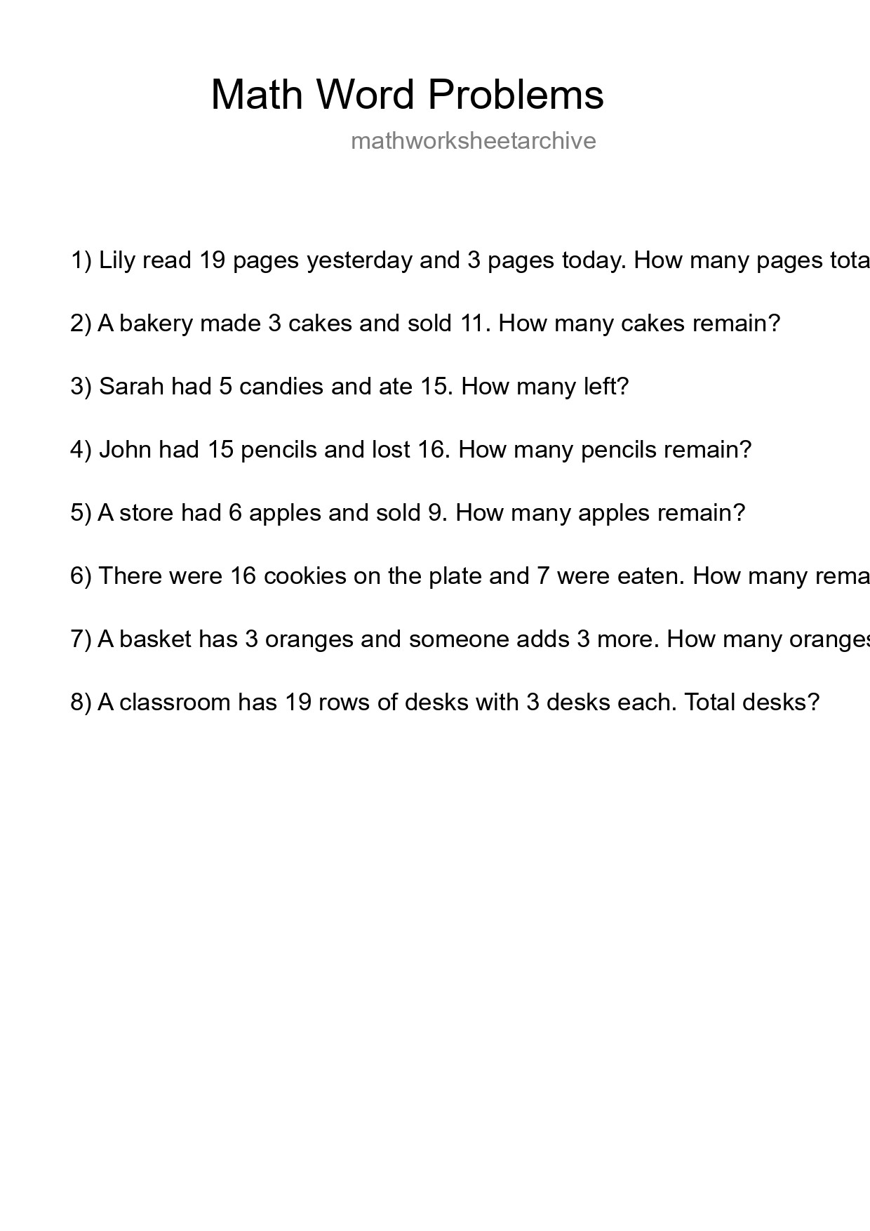 Math Word Problem Worksheet