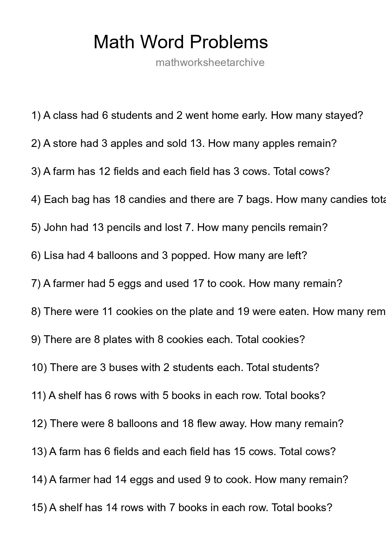 Math Word Problem Worksheet