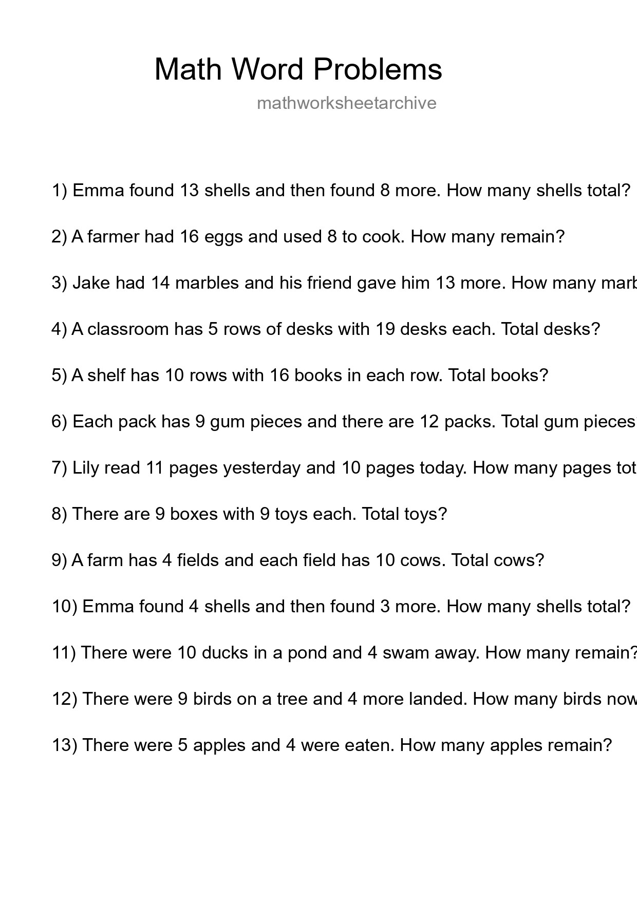 Math Word Problem Worksheet