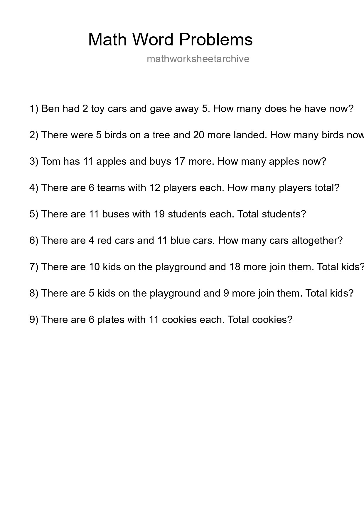 Math Word Problem Worksheet