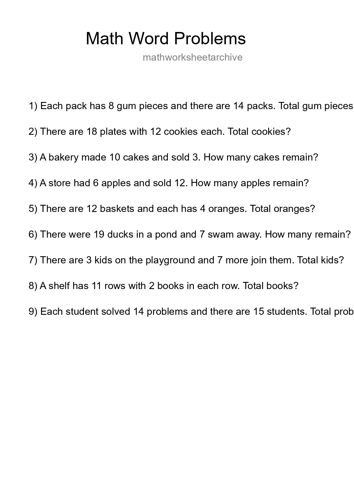 Math Word Problem Worksheet