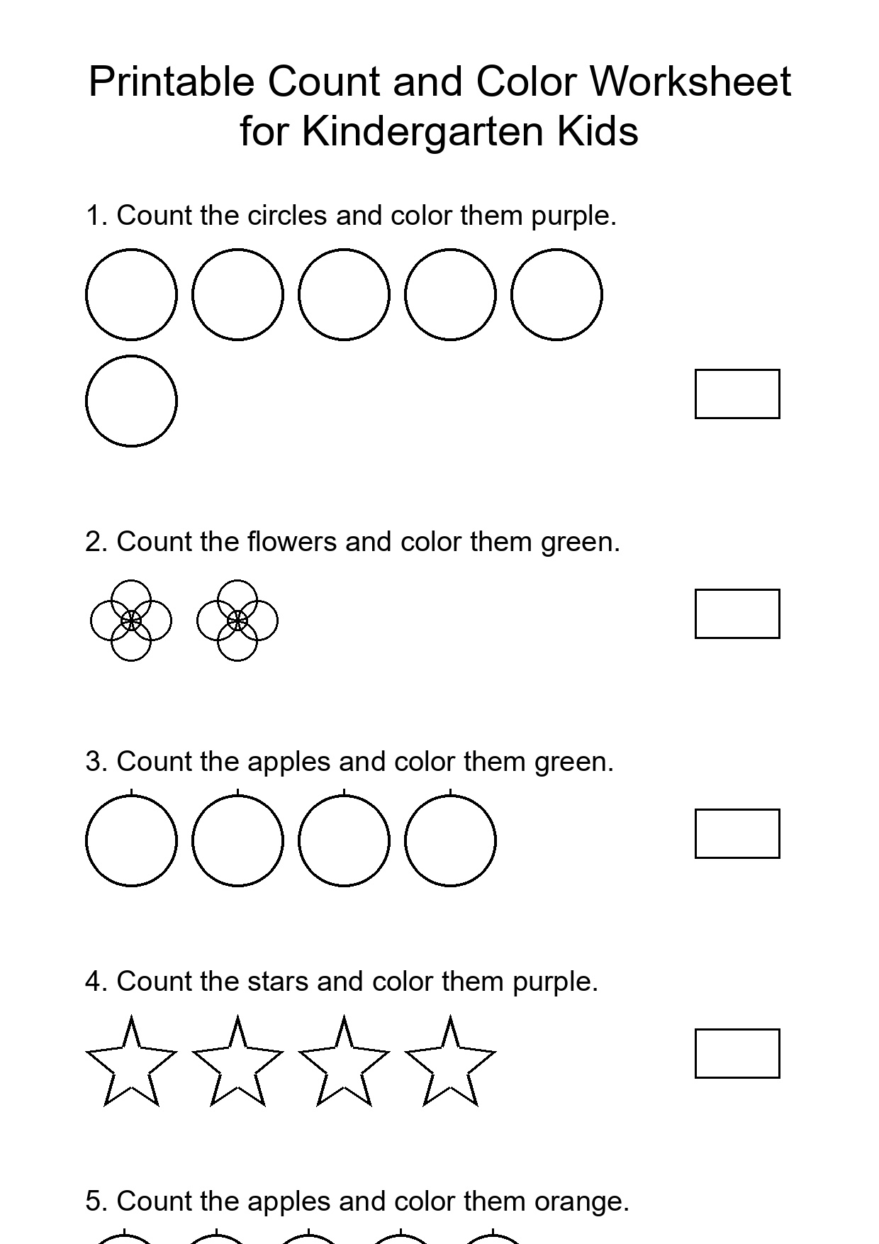 Printable Count and Color Worksheet for Kindergarten Kids