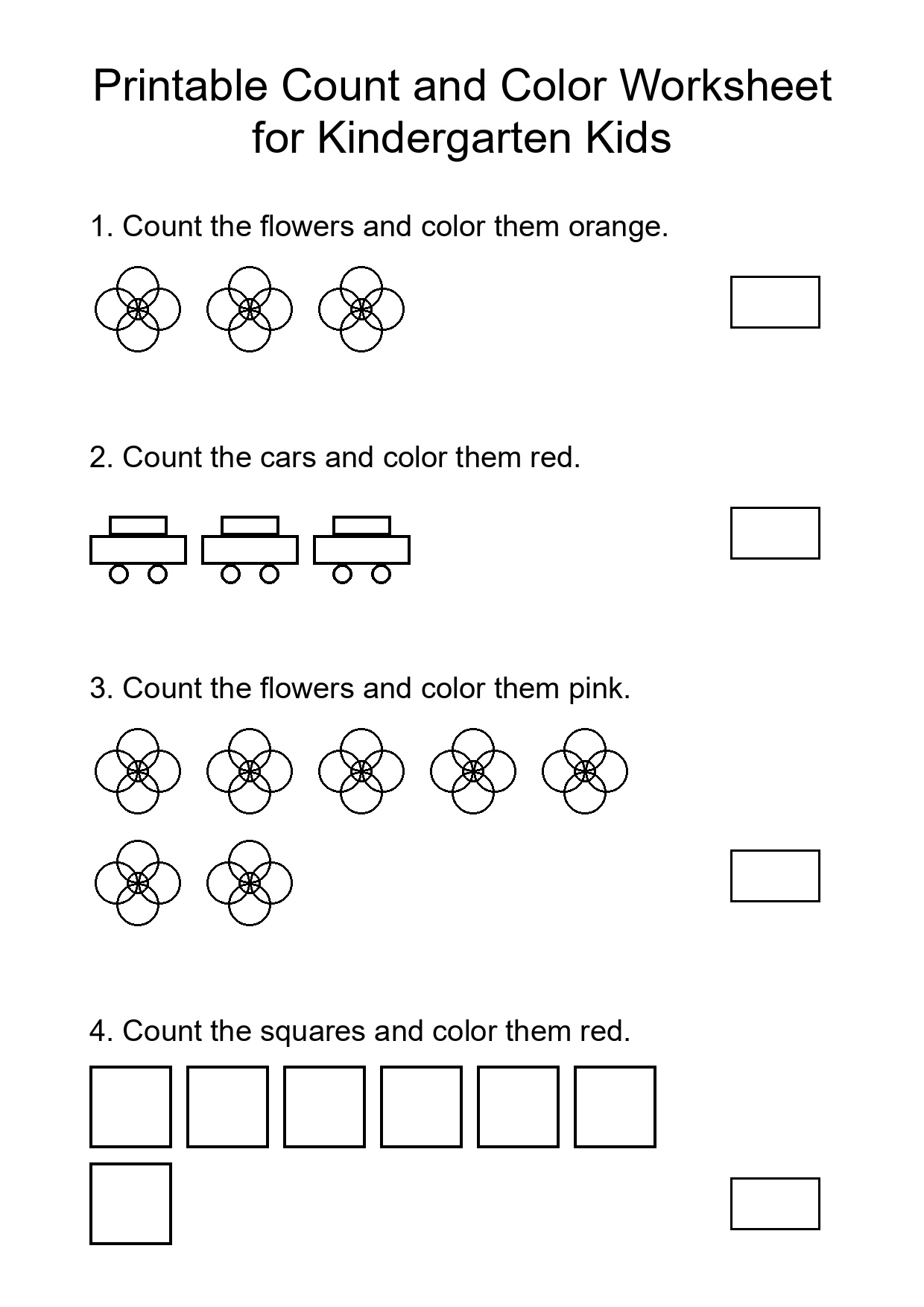 Printable Count and Color Worksheet for Kindergarten Kids