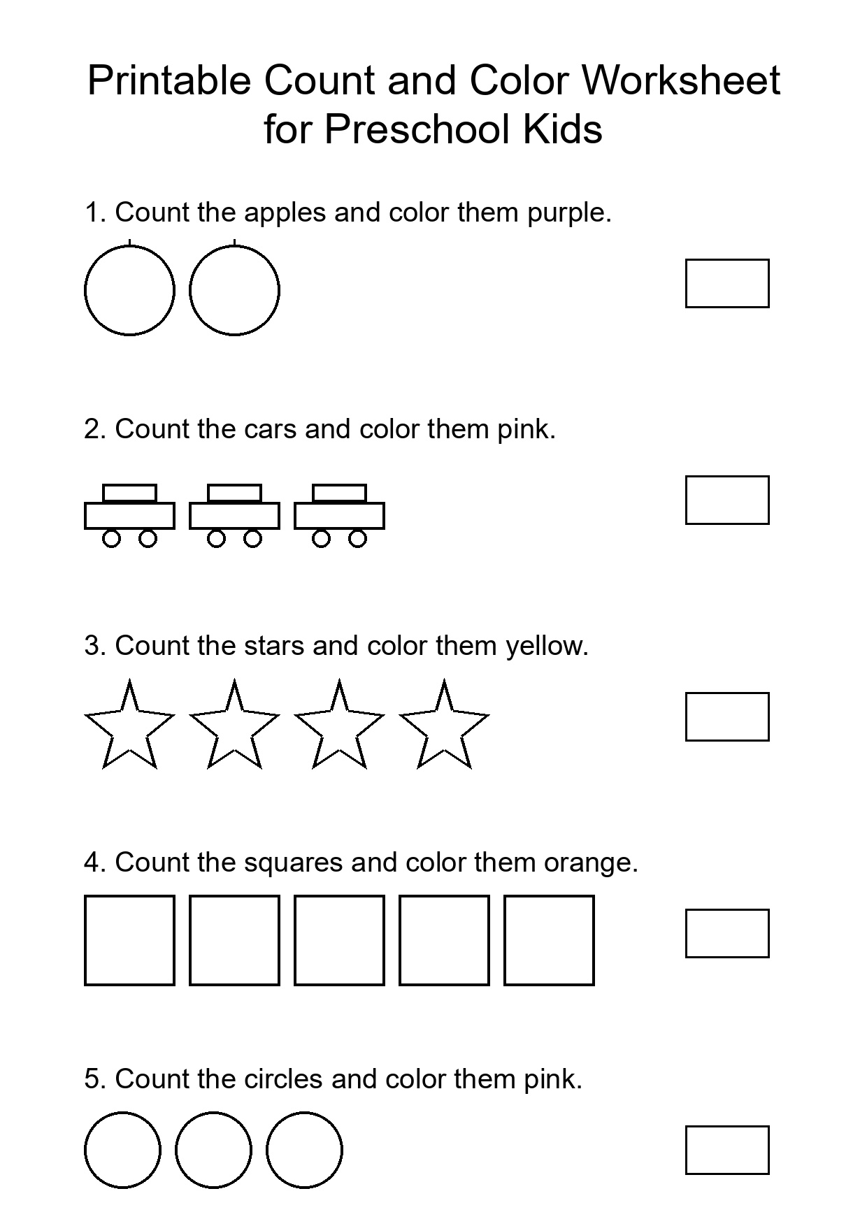 Printable Count and Color Worksheet for Preschool Kids