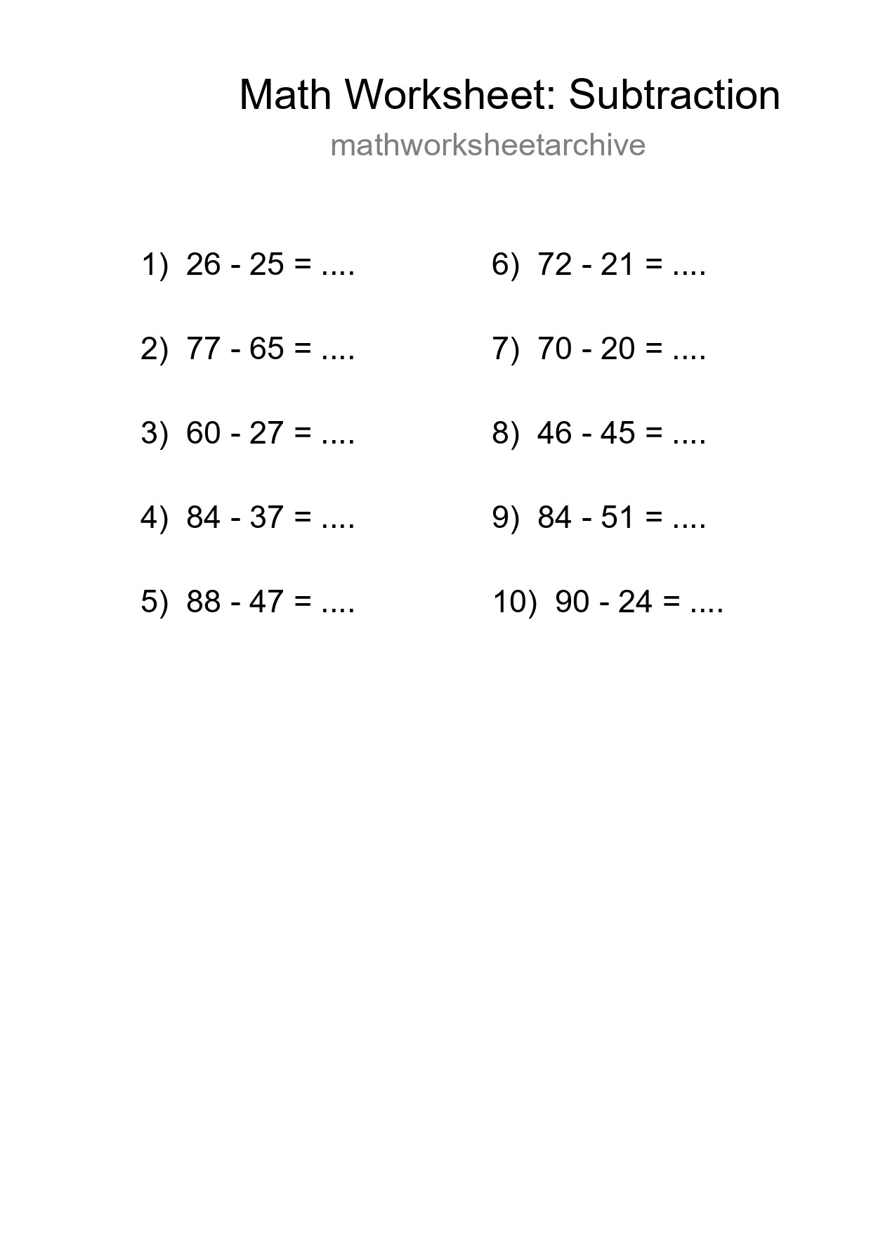 Printable Free 10 Subtraction Math Worksheet For Grade 3 - Part 58