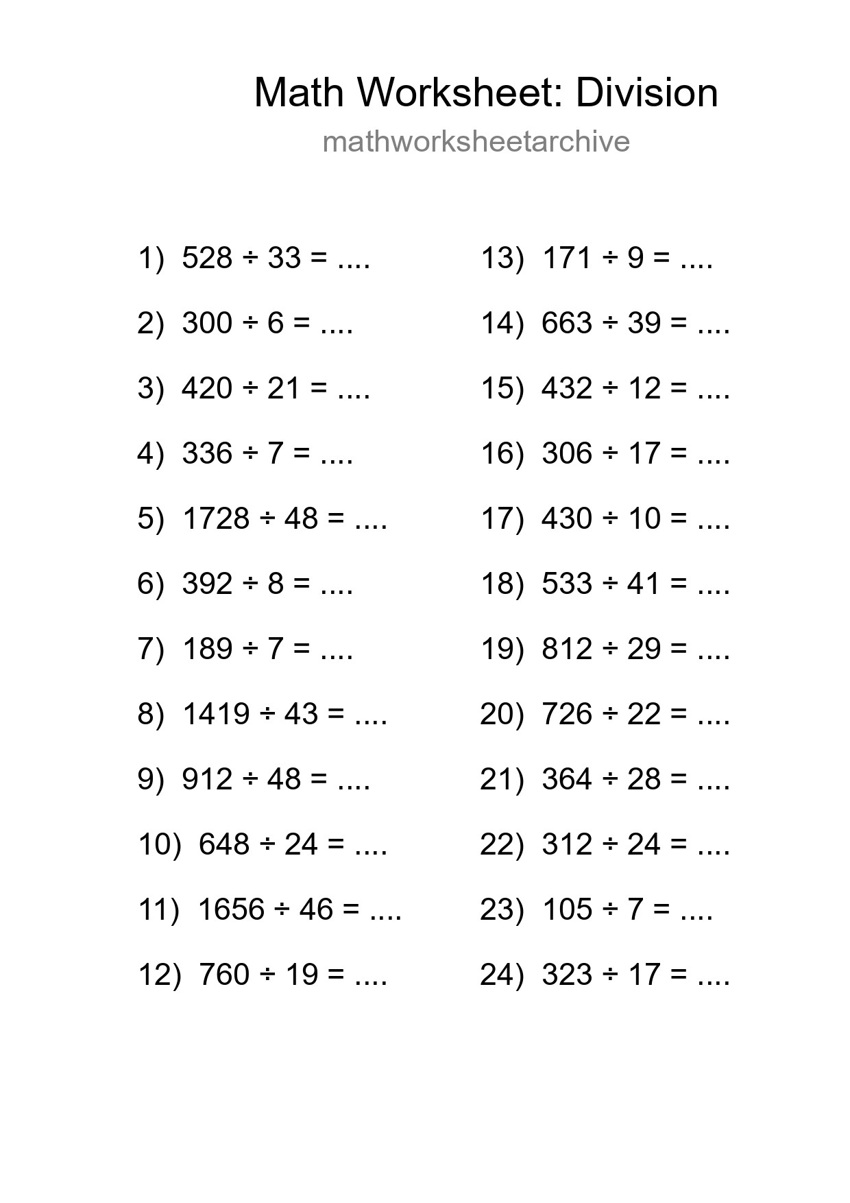 Printable Free 24 Division Math Worksheet For Grade 2 - Part 164