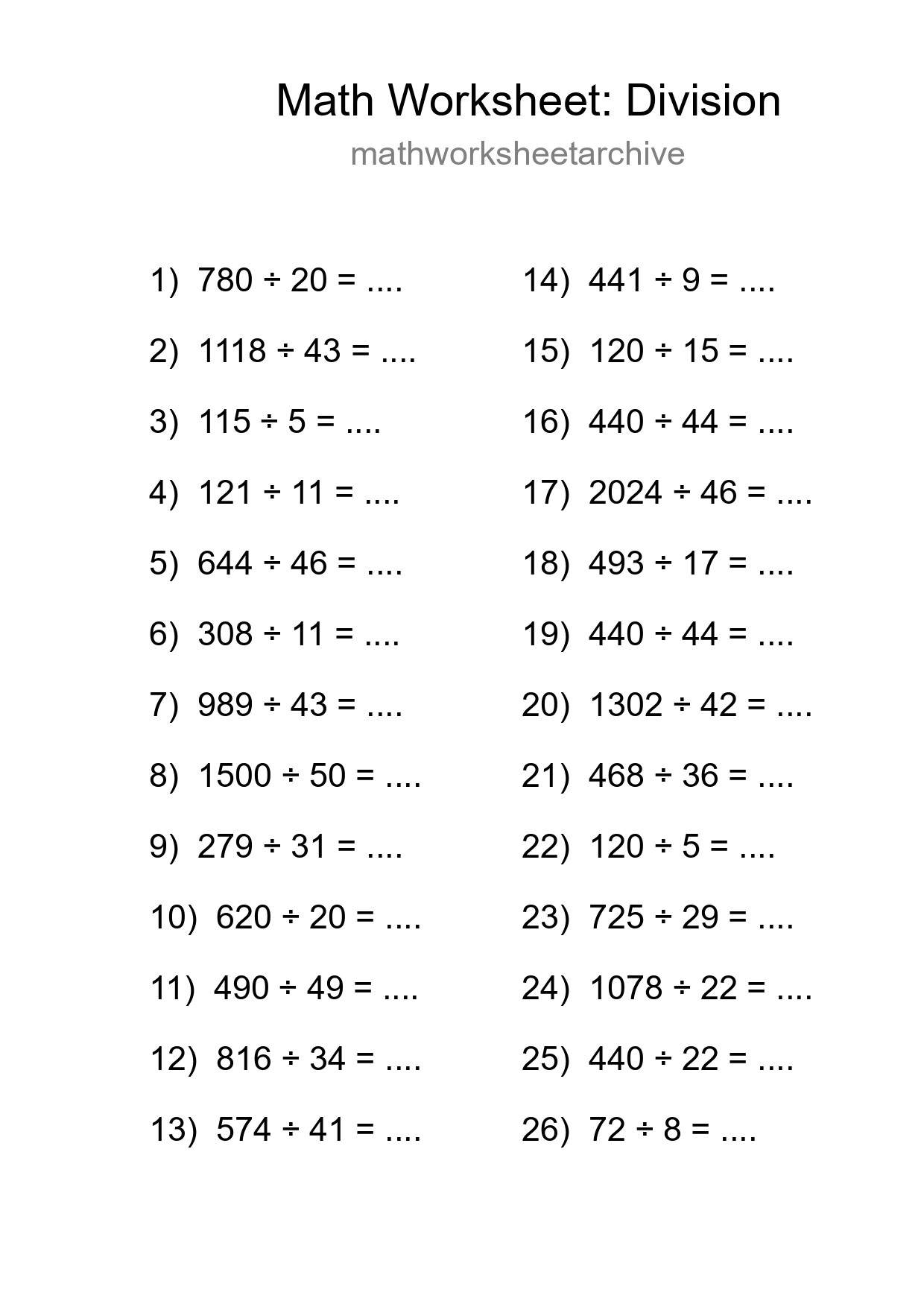 Printable Free 26 Division Math Worksheet For Grade 2 - Part 24